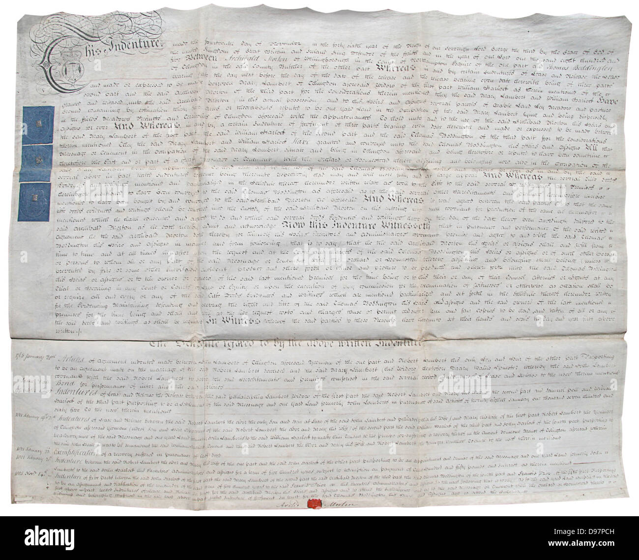 English indentured servitude document from 1805 on vellum Stock Photo