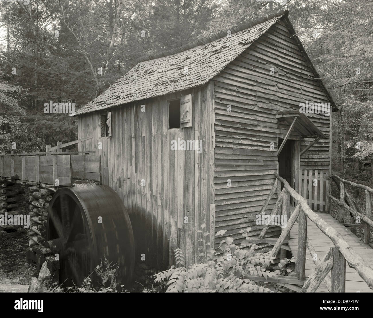 The John Cable Grist Mill in Cades Cove, Great Smoky Mountains National Park, Tennessee. The mill is still operational. Stock Photo