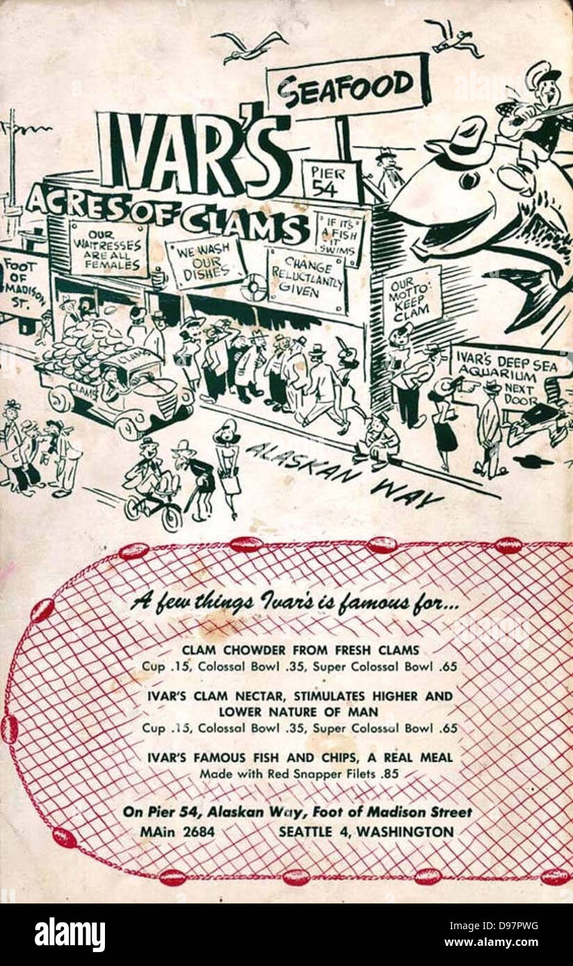Ivars Adverts Ivar's Acres of Clams Menu, Seattle Stock Photo - Alamy