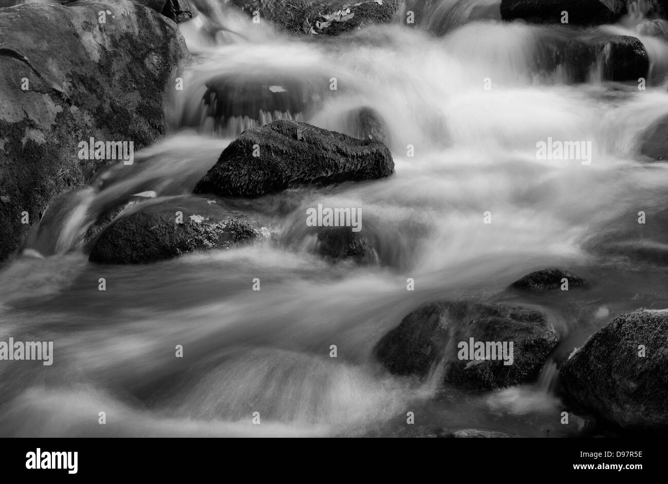 The rocks and water flow along Tremont Creek in the Great Smoky Mountains National Park, Tennessee Stock Photo