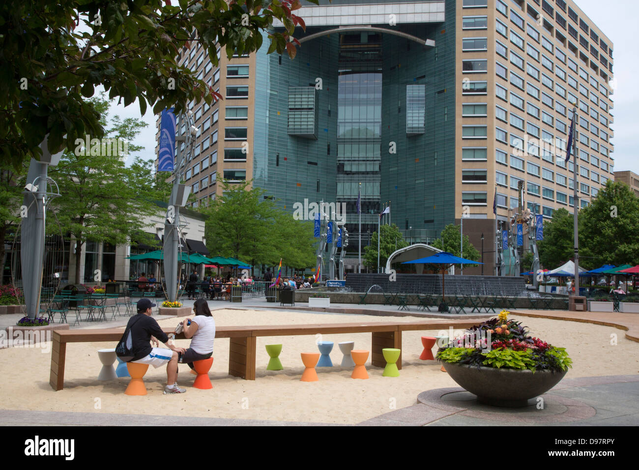 Campus Martius Park in the center of Detroit's financial district. Stock Photo