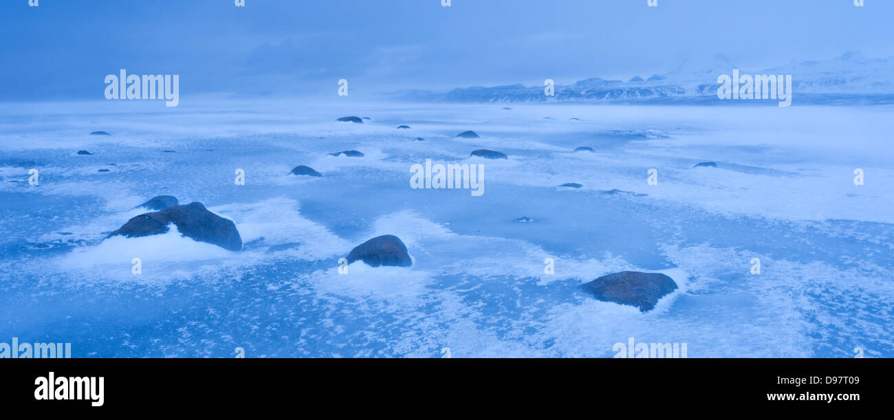 Frozen plains of central Iceland in winter time. January 2013. Stock Photo