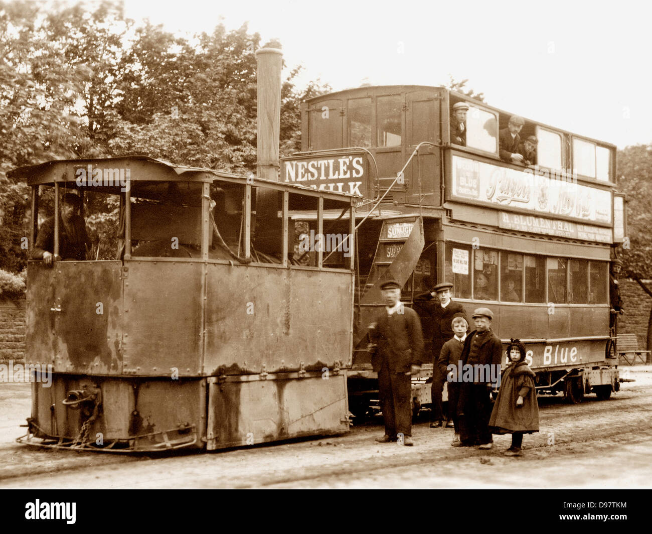 Barrow-in-Furness Abbey Road steam tram early 1900s Stock Photo