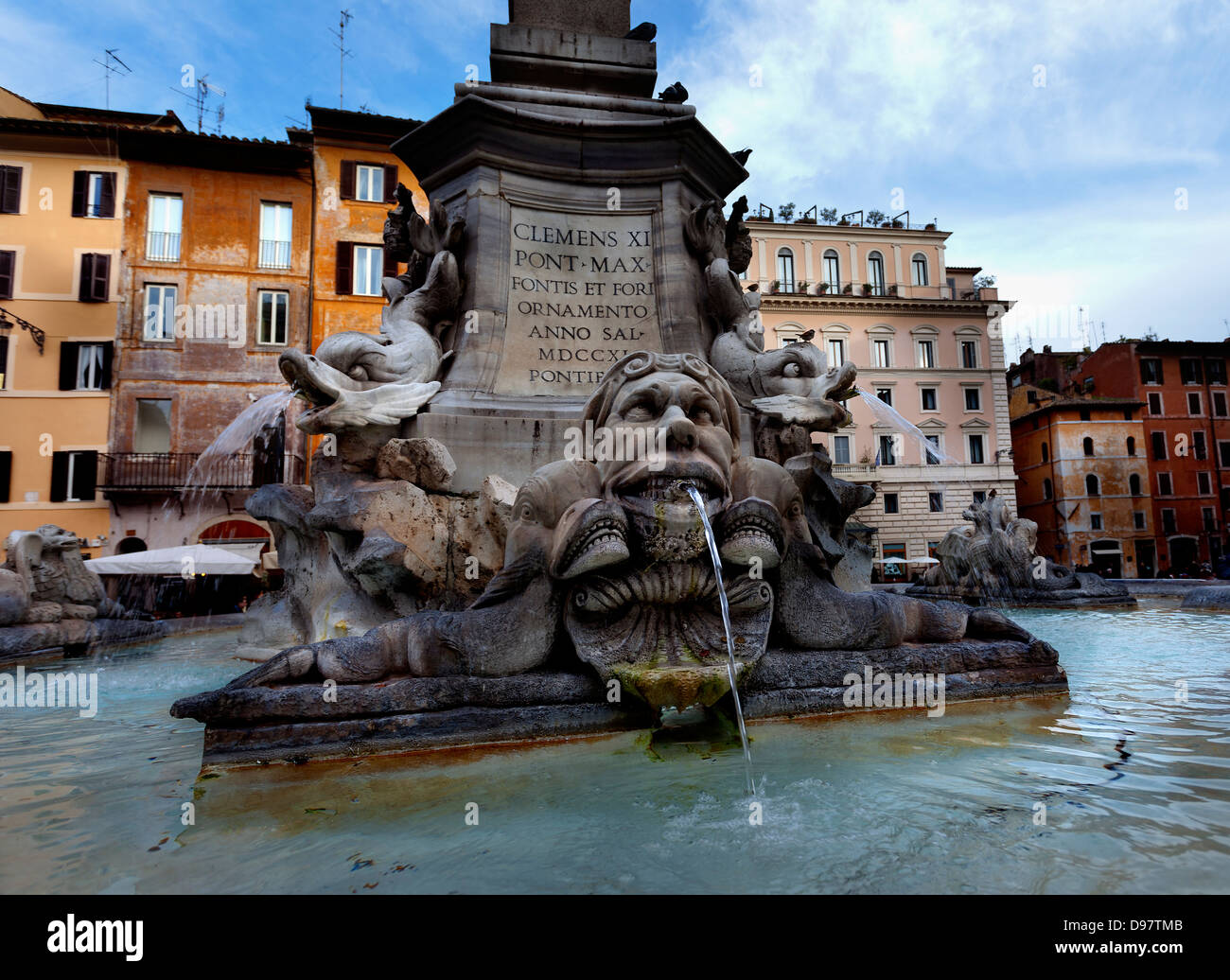 Late afternoon in the Pantheon,.Detail of fountain on Piazza della Rotonda in Rome, Italy . Stock Photo