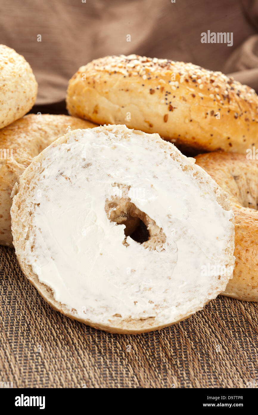 Homemade Fresh Whole Grain Bagel with cream cheese Stock Photo Alamy
