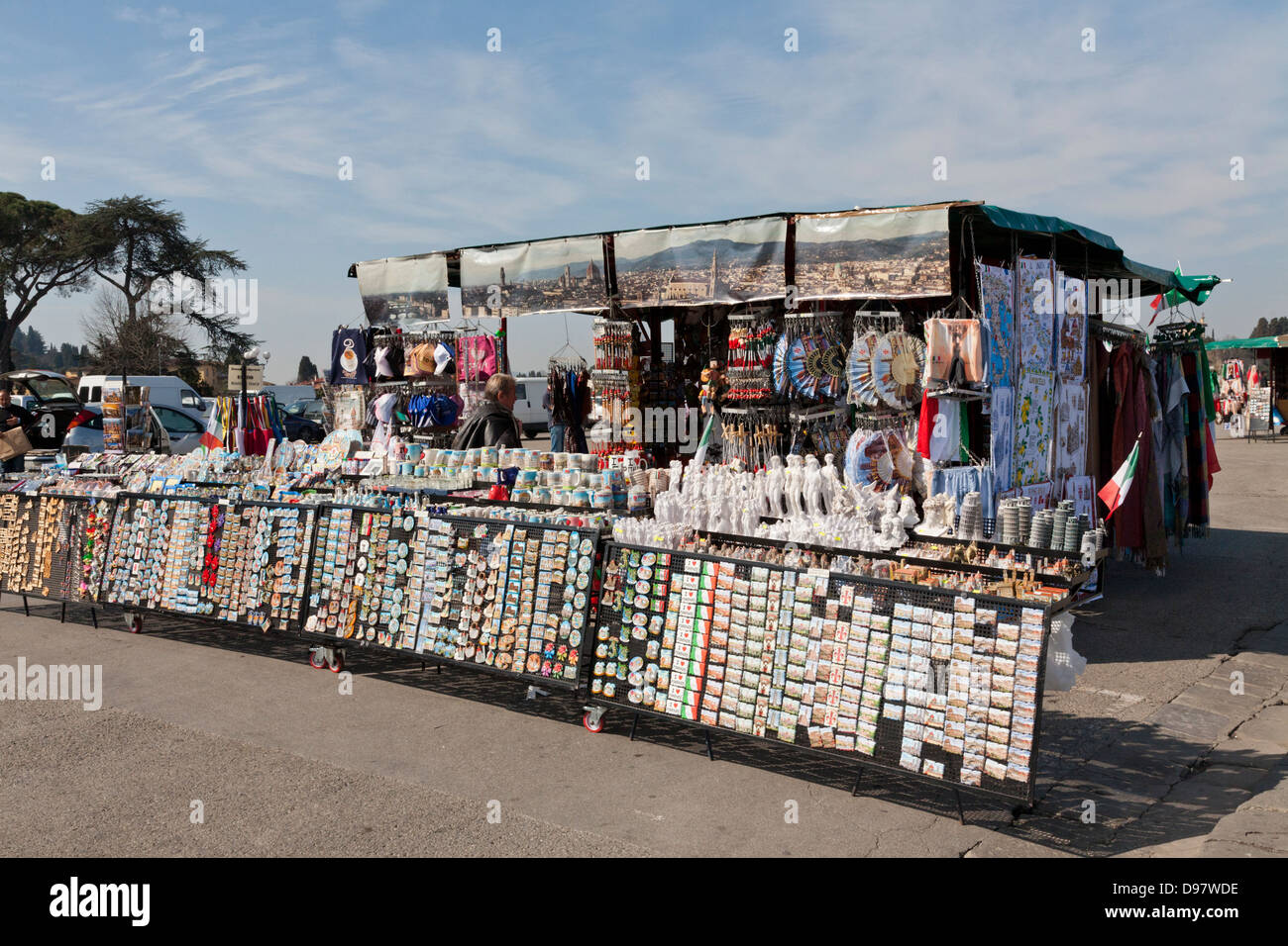 Souvenir stall on Piazzale Michelangelo, Florence, Tuscany, Italy Stock Photo