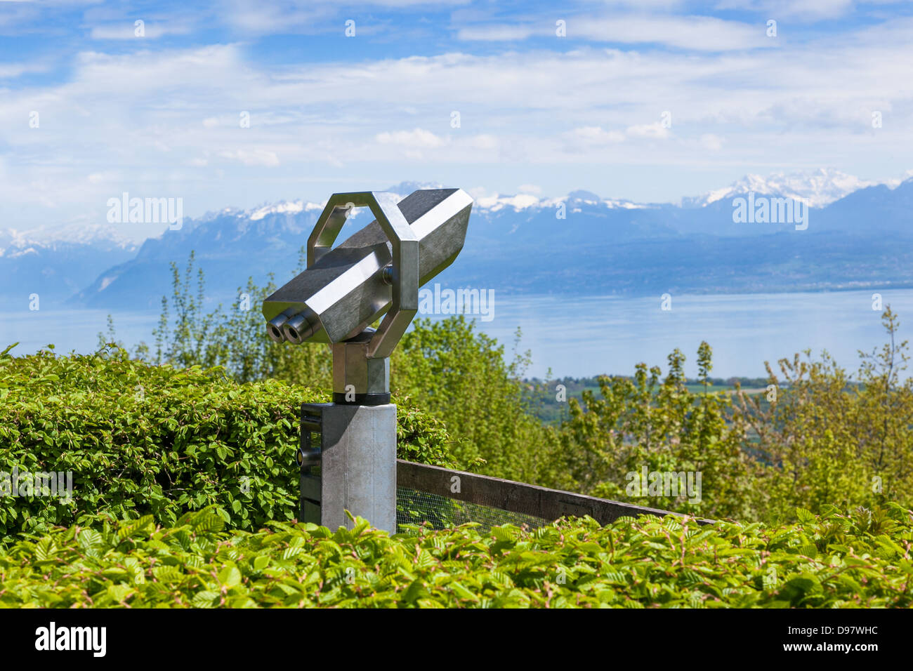 Telescope for tourists in Signal de Bougy, Switzerland Stock Photo - Alamy