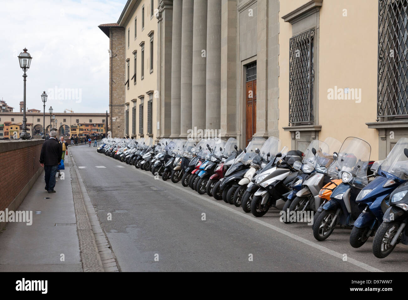 Long row of scooters, Florence, Tuscany, Italy Stock Photo Alamy