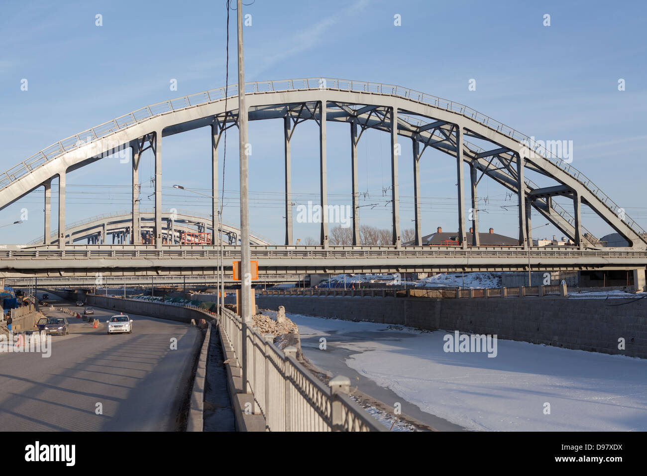 American Bridge (Nikolaev railway bridge) - a group of railway bridges in Saint-Petersburg, Russia Stock Photo