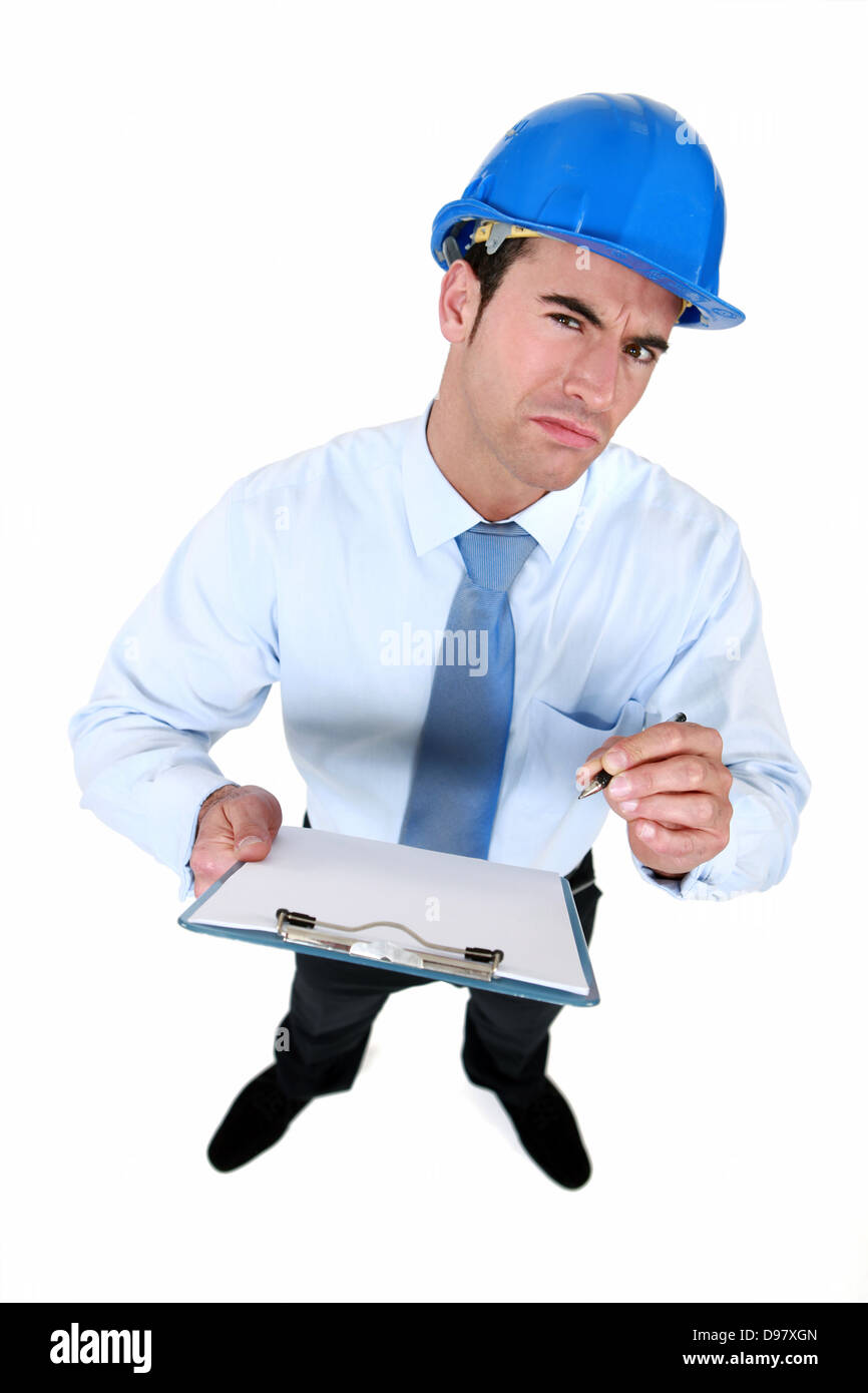An architect with a weird facial expression. Stock Photo