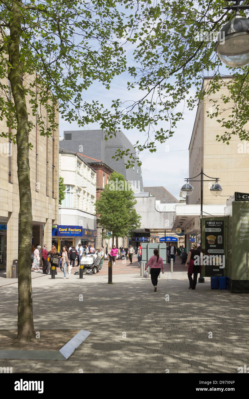 Hotel Street, a pedestrianised area of Bolton town centre just off Victoria Square. Stock Photo