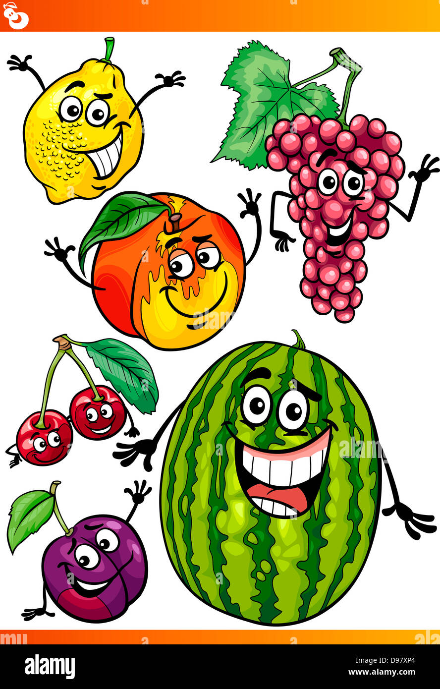 Cartoon Illustration of Funny Fruits Comic Food Characters Set Stock ...