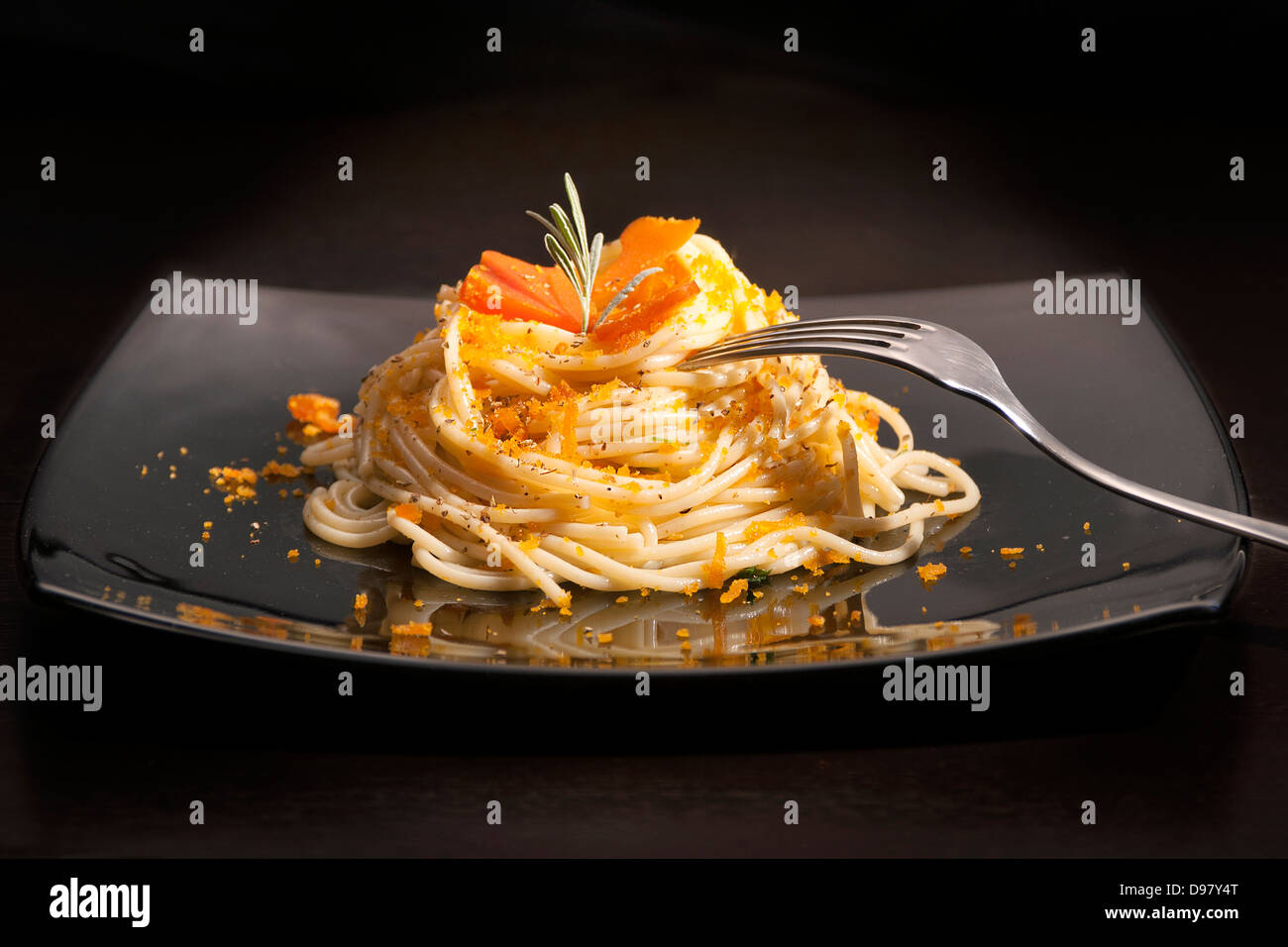 Spaghetti with bottarga Stock Photo