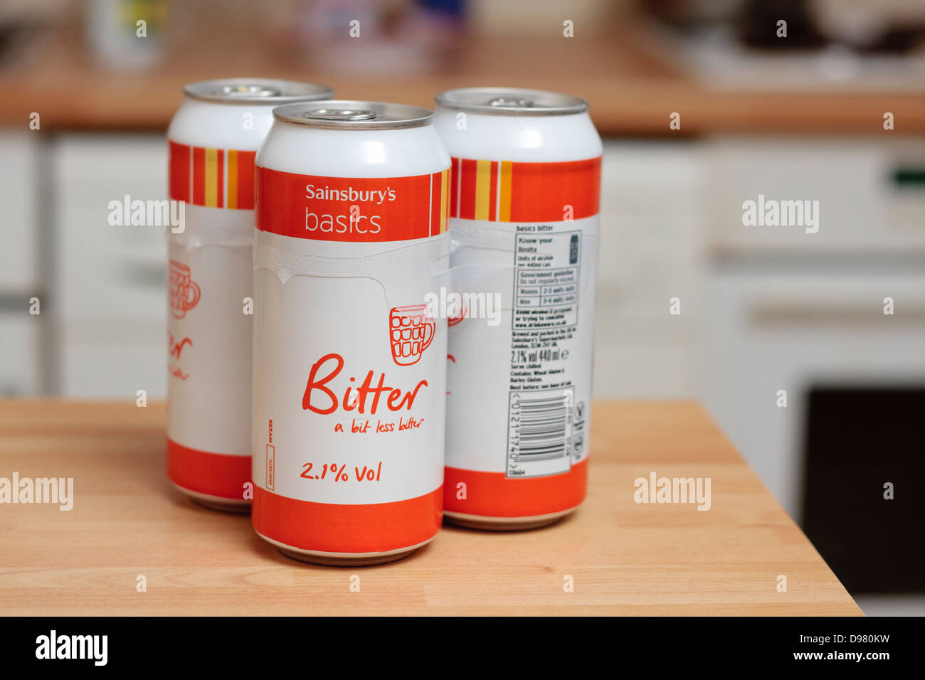 Cans of bitter from Sainsbury's 'Basics' range Stock Photo Alamy
