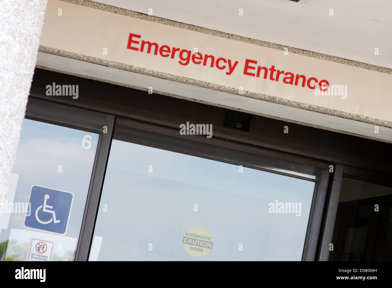 Emergency sign on a hospital entrance door Stock Photo