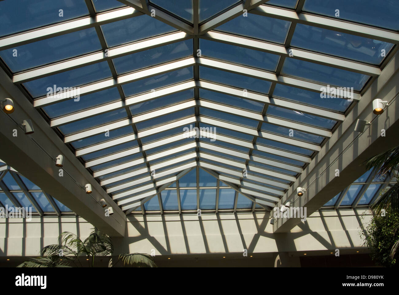Glass ceiling in shopping mall. Stock Photo