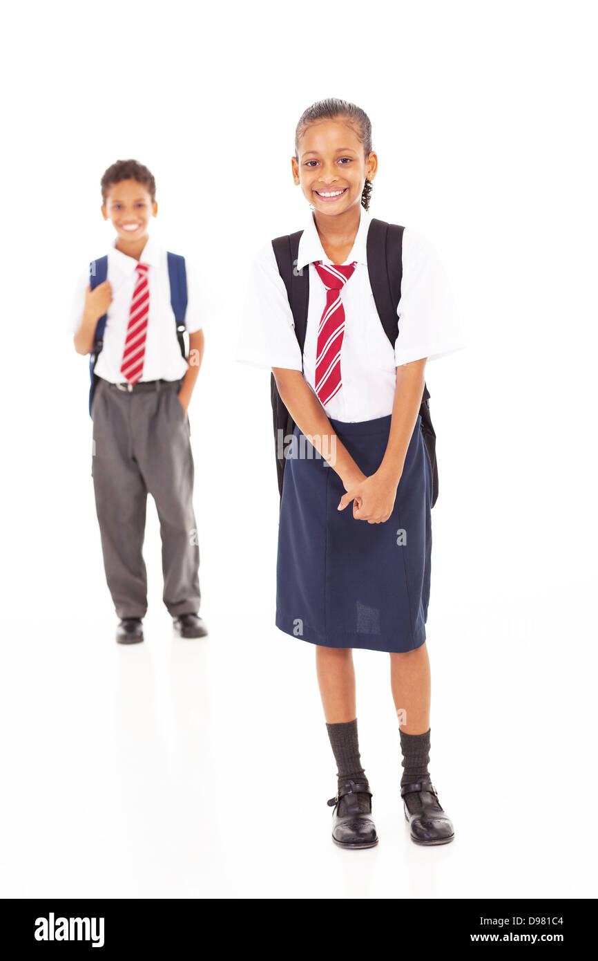 primary school students full length portrait on white Stock Photo - Alamy