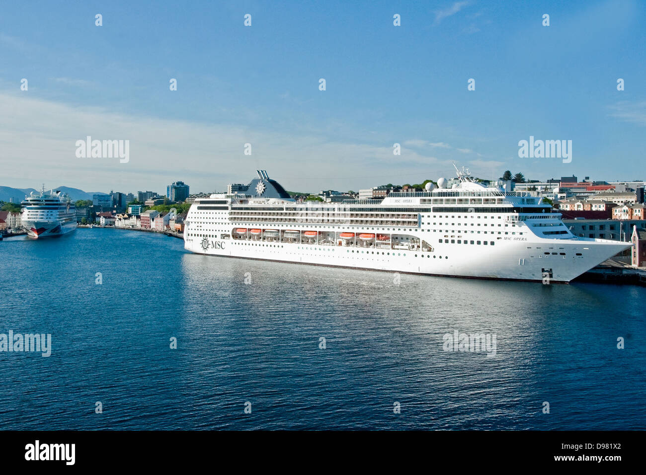 Cruise ships AIDAluna (left) and MSC Opera visiting Stavanger, Norway Stock Photo