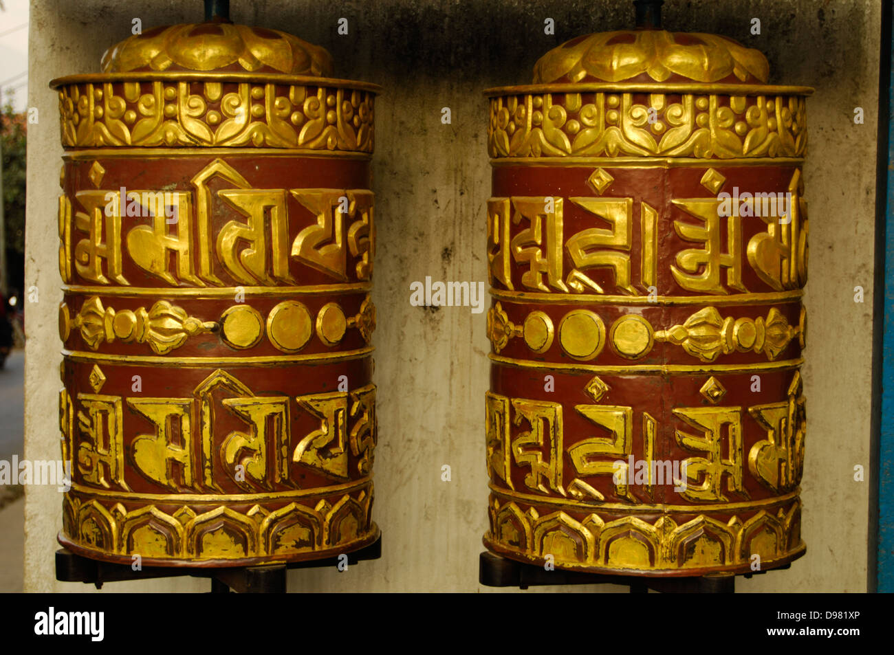 buddhist prayer wheels in Kathmandu Nepal Stock Photo Alamy