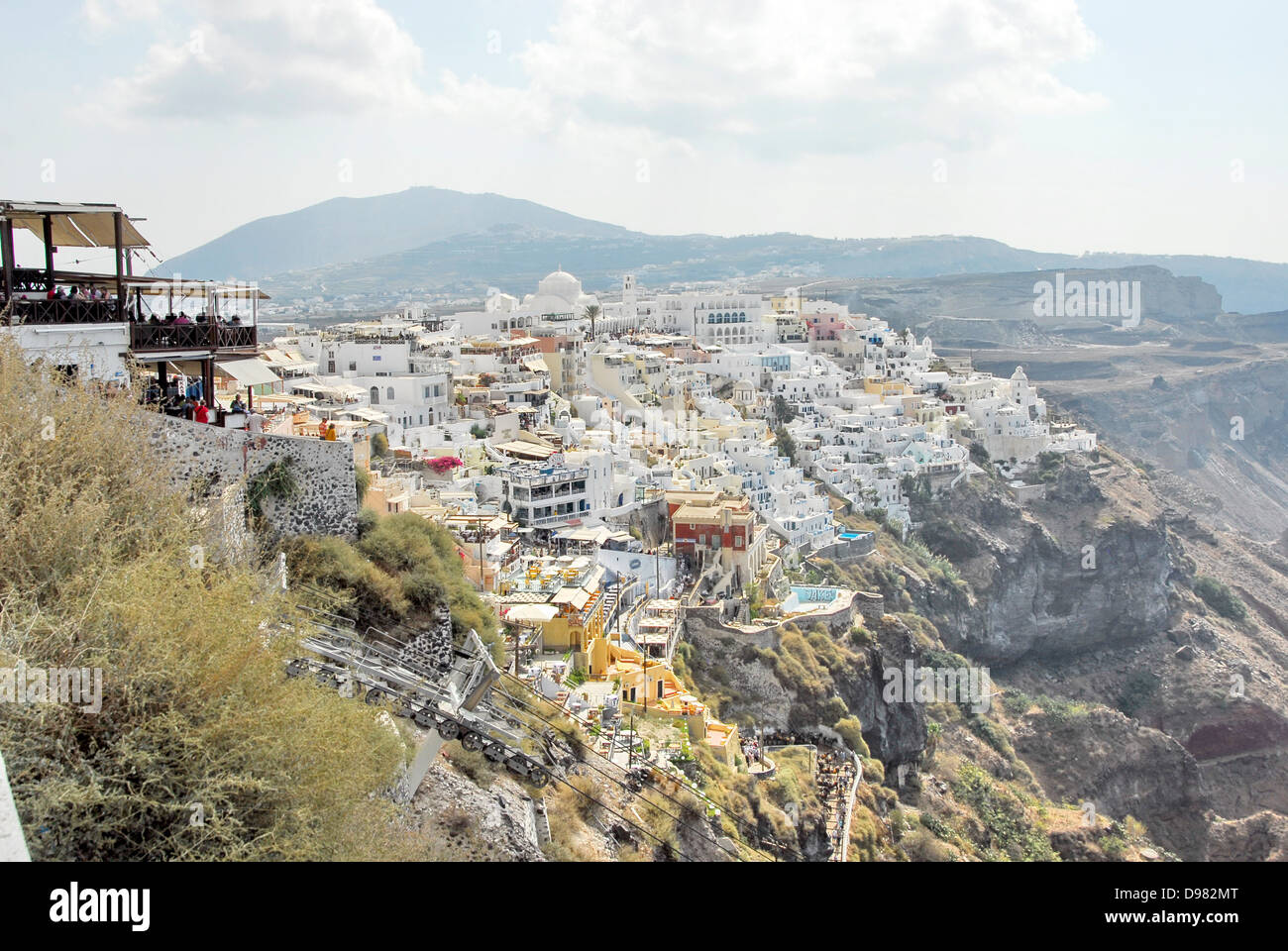 The Town of Fira on top of the cliffs on the Island of Santorini in the Aegean Sea, Greece Stock Photo
