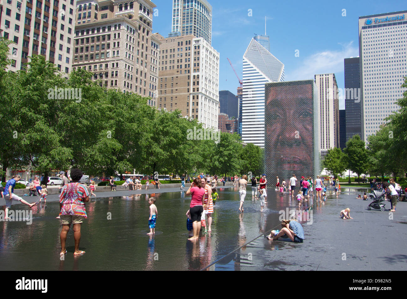 Crown Fountain Chicago on a warm summer day. Stock Photo