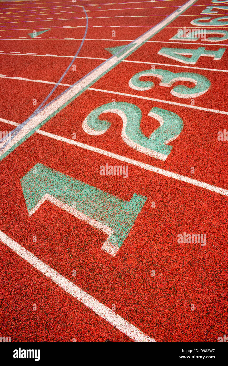 The lane markings up close at school track field Stock Photo Alamy