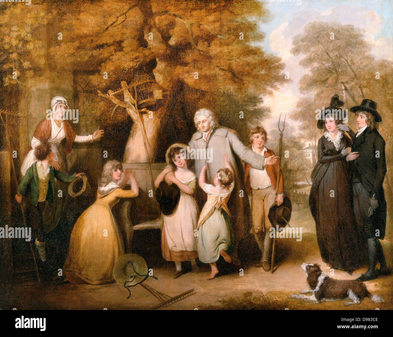 William Redmore Bigg, The Benevolent Heir or the Tenant Restored to his Family. Circa 1801. Oil on canvas Stock Photo