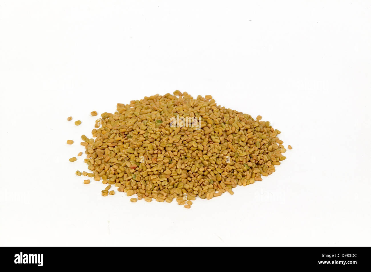 A pile of fenugreek seeds on  a white background. Stock Photo