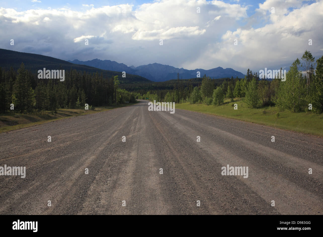The dusty Powderface Trail road in Kananaskis Country in Alberta Stock