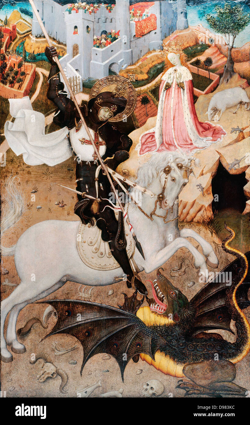 Bernat Martorell, Saint George Killing the Dragon 1434-1435 Tempera on panel. Art Institute of Chicago, Chicago, USA. Stock Photo