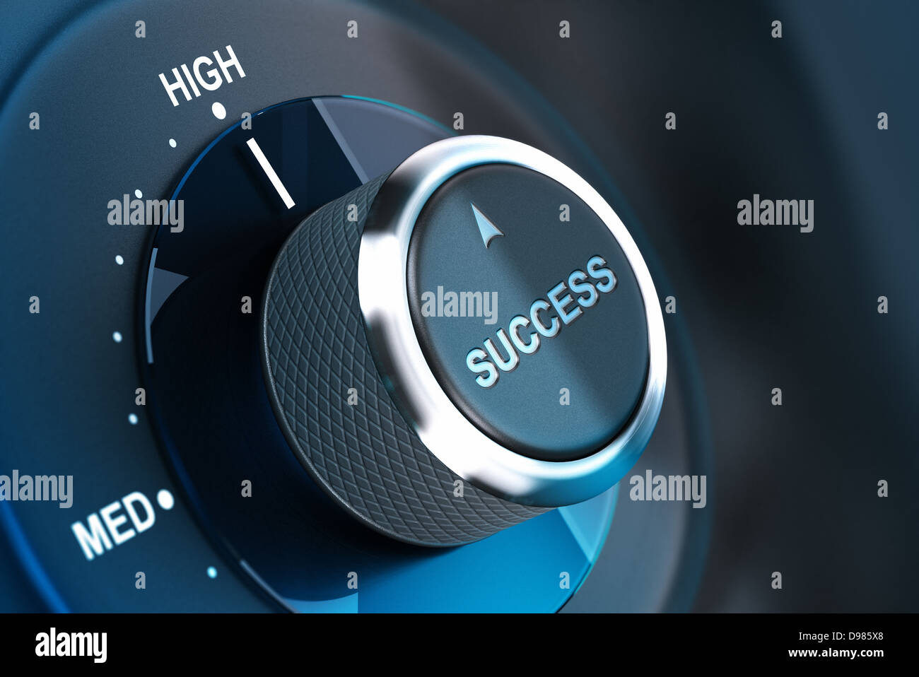 Rotating button with the word success, arrow pointing to the high. 3D render, concept image for motivation Stock Photo
