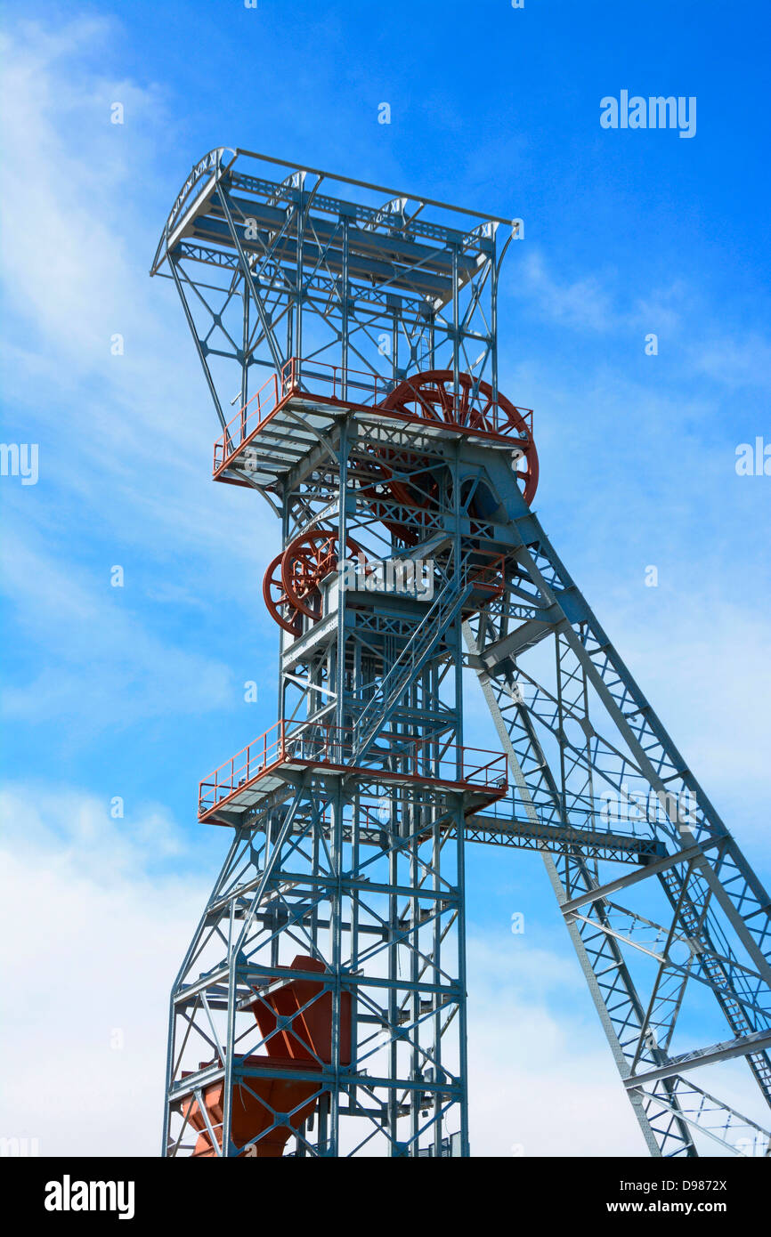 Old winding gear at a coal mine in Saint-Eloy les Mines, Puy de Dome, Auvergne, France, Europe Stock Photo