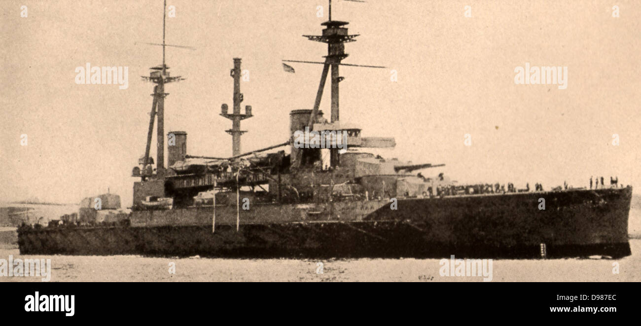 British battleship 'Agincourt' (ex Birinji Osman), 27,500 tons, carrying a main armament of fourteen 12-inch guns. Stock Photo