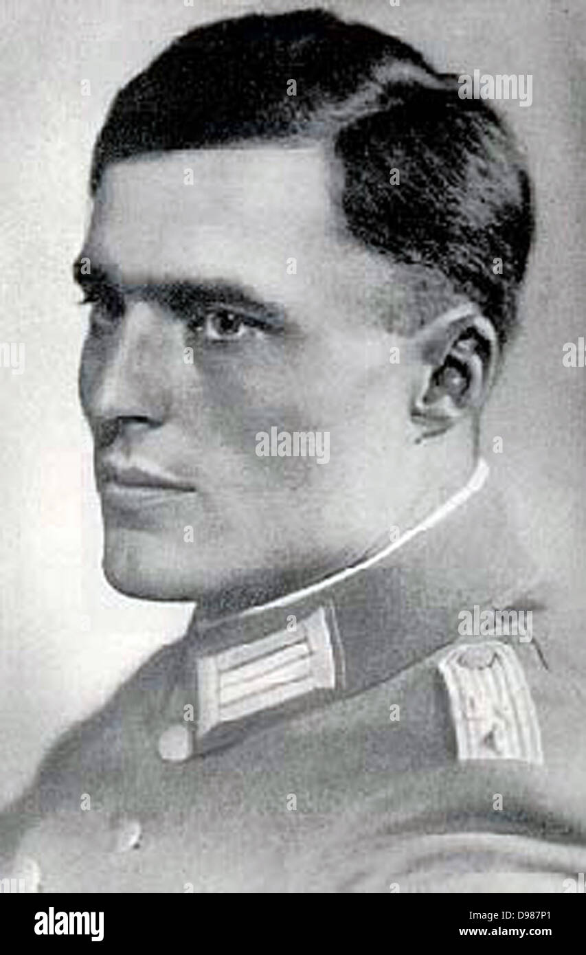 Claus Schenk, Graf von Stauffenberg (1907-1944) German aristocrat and military officer, carried and placed the bomb used in the failed attempt to assassinate Hitler at Wolfsschanze on 20 July 1944. He was shot on the night of 20-21 July 1944. Stock Photo
