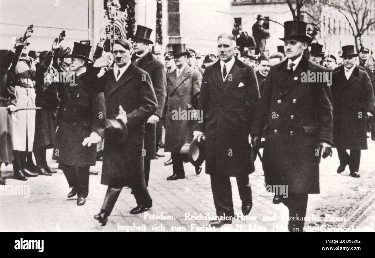 Franz von Papen zu Köningen (1879–1969) German aristocrat, politician and Roman Catholic monarchist. Served as Chancellor of Germany in 1932 and as Vice-Chancellor in 1933-1934. Here with Adolf Hitler in March 1933. Stock Photo