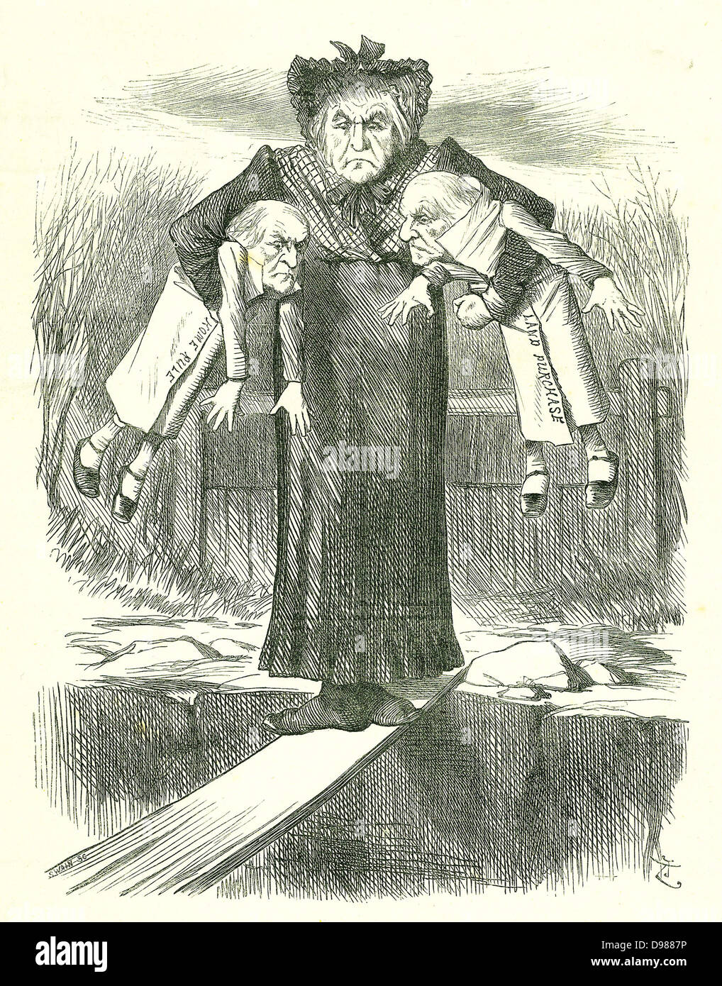 Set Down Two, and Carry One.'?: Gladstone, the British Prime Minister, in a quandary over which of the controversial Irish bills to jettison. John Tenniel cartoon from 'Punch', London, 3 April 1886. Stock Photo