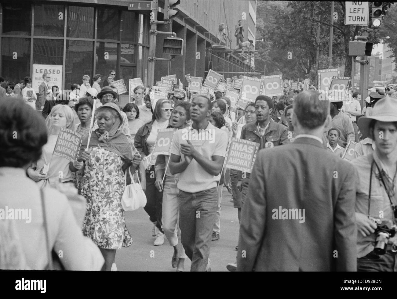 Poor People's March at Lafayette Park and on Connecticut Avenue. People marching and carrying signs, 18 June 1968. Photographer: Warren K Leffler. Stock Photo