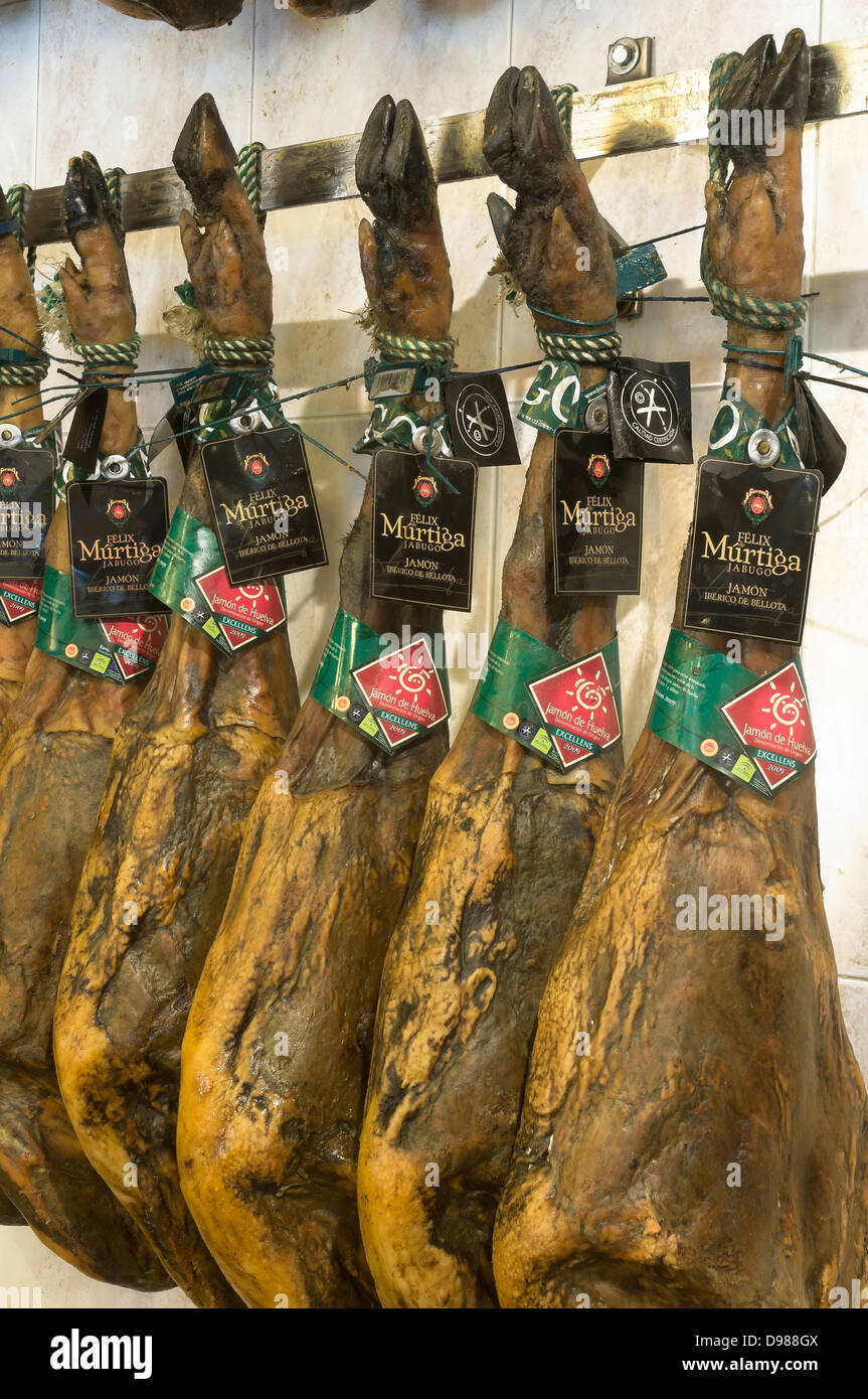 Iberian hams, Jabugo, Huelva-province, Region of Andalusia, Spain, Europe Stock Photo
