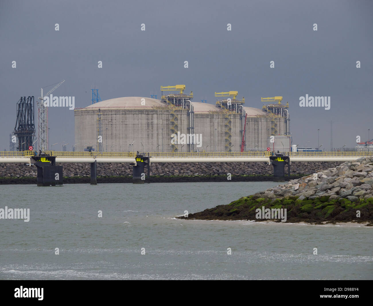 the brand new LNG liquid natural gas terminal on the Maasvlakte 2, the expansion of the port of Rotterdam, the Netherlands Stock Photo