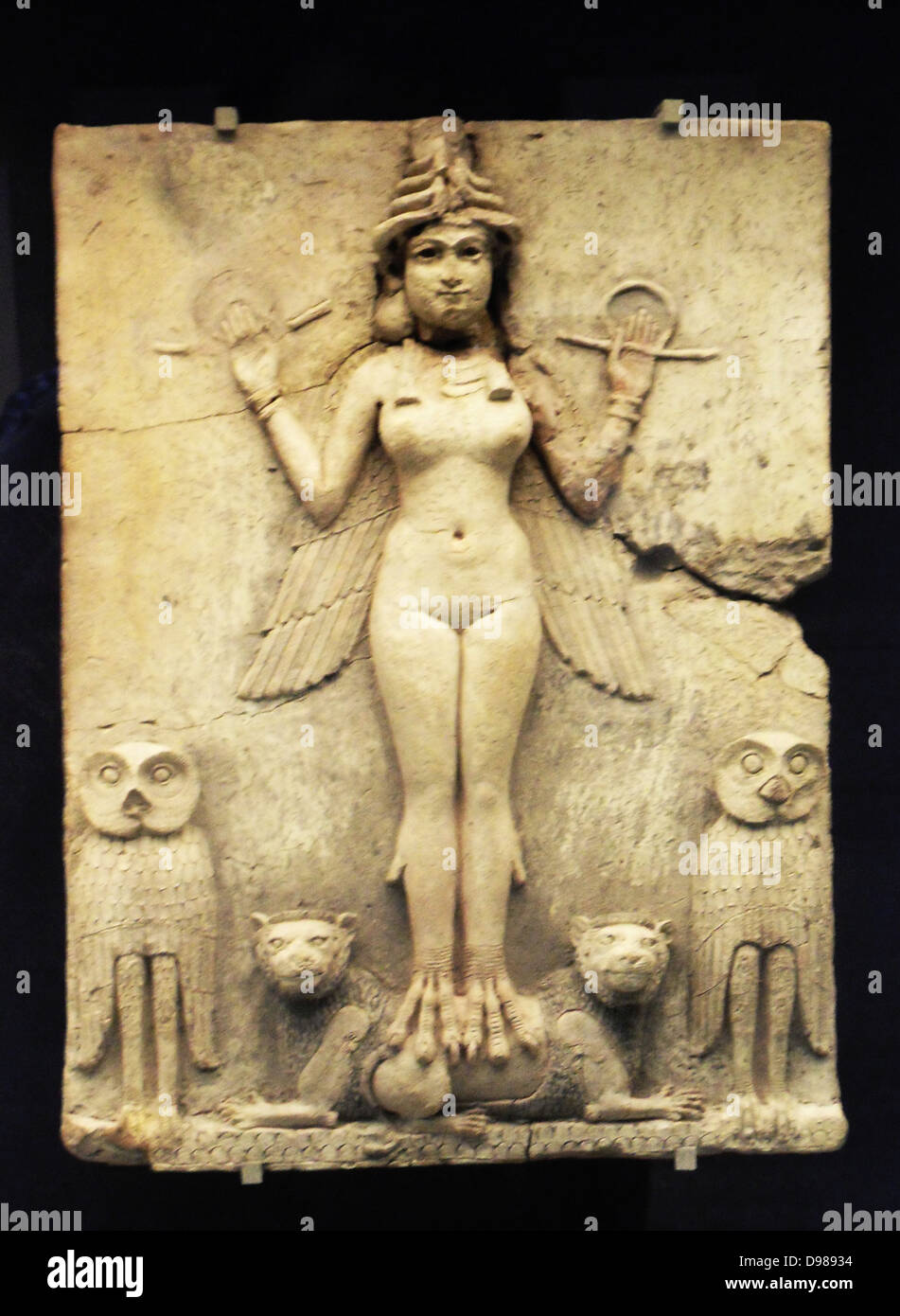 The 'Queen of the Night' relief reconstruction 'restored'.   Old Babylonian, 1800-1750 BC.  From southern Iraq. Stock Photo