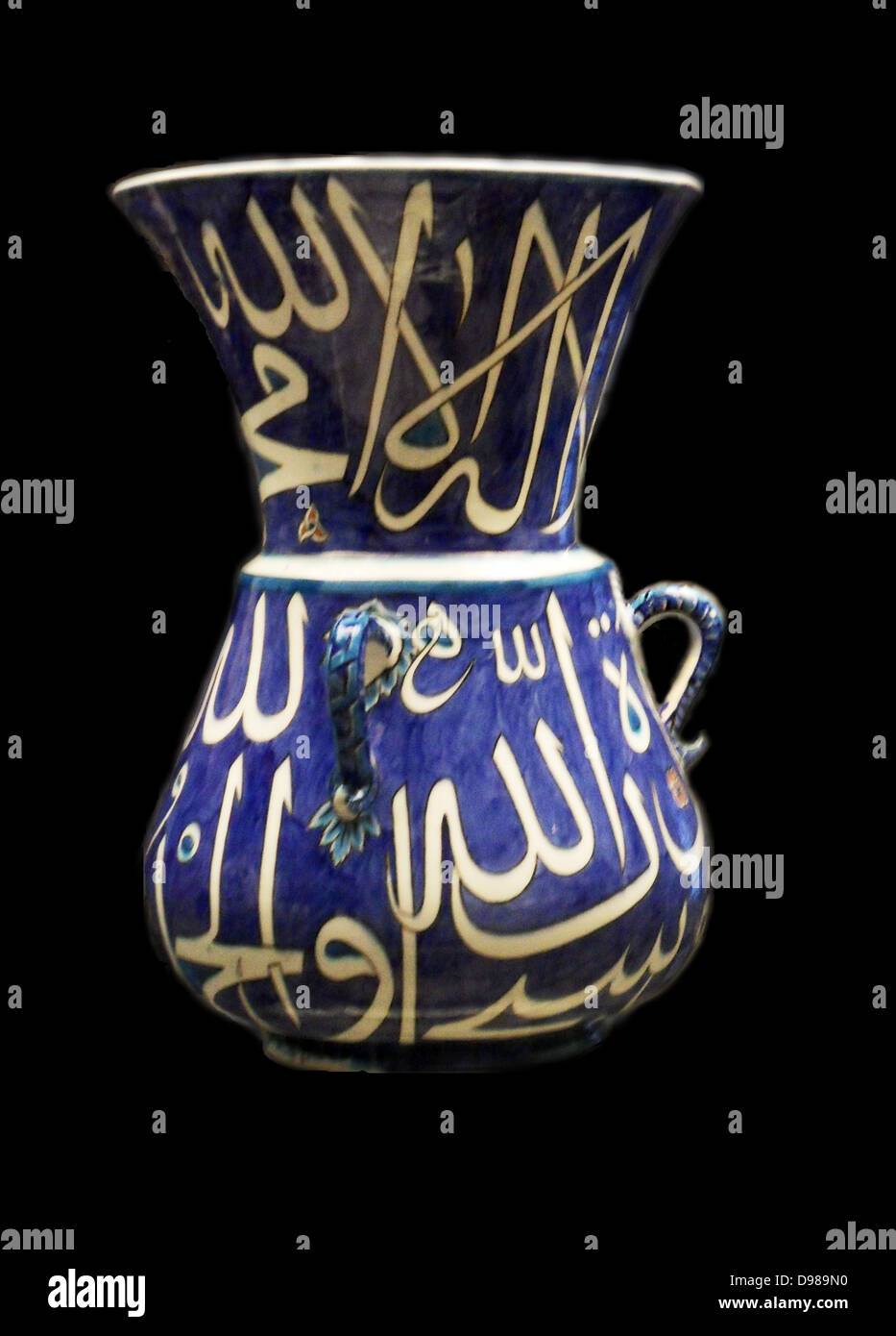 Mosque lamps.  Ceramic mosque lamps hung from the ceiling by chains.  Their shape is based on earlier glass examples fom Mamluk Egypt (AD 1250-1517).  It is likely that a glass oil lamp would have been fitted to provide light.  There is also a symbolic association of light with God. Stock Photo