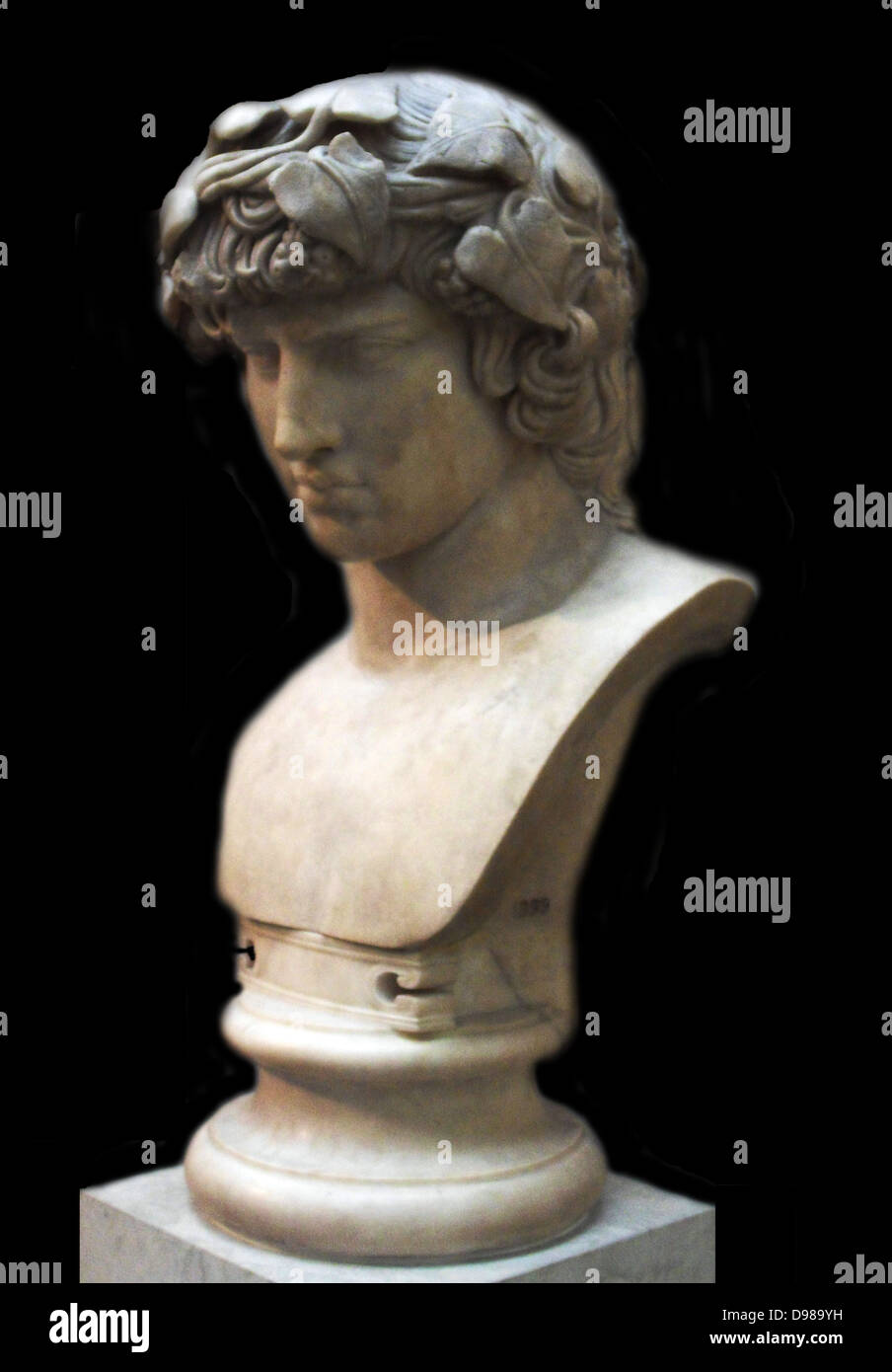 Roman marble bust of Antinous  died AD 130.  Lover of Hadrian, drownd in the River Nile in Egypt. Stock Photo