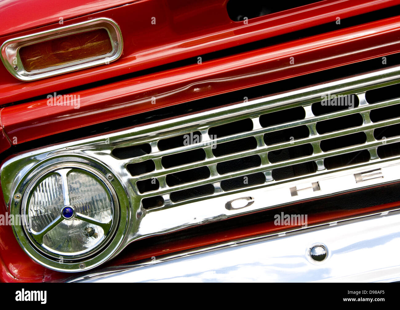 1960's Classic Chevrolet pickup truck front grill and headlight Stock Photo