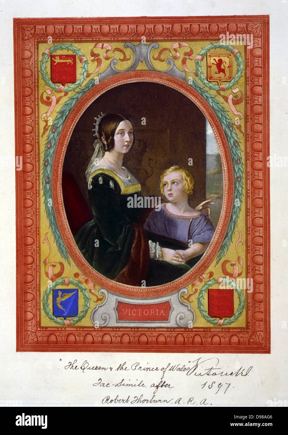 Victoria (1820-1901) Queen of Great Britain and Ireland, with the Prince of Wales (later Edward VII) as a boy. Lithograph published c1897 to mark the Queen's Jubilee. Stock Photo