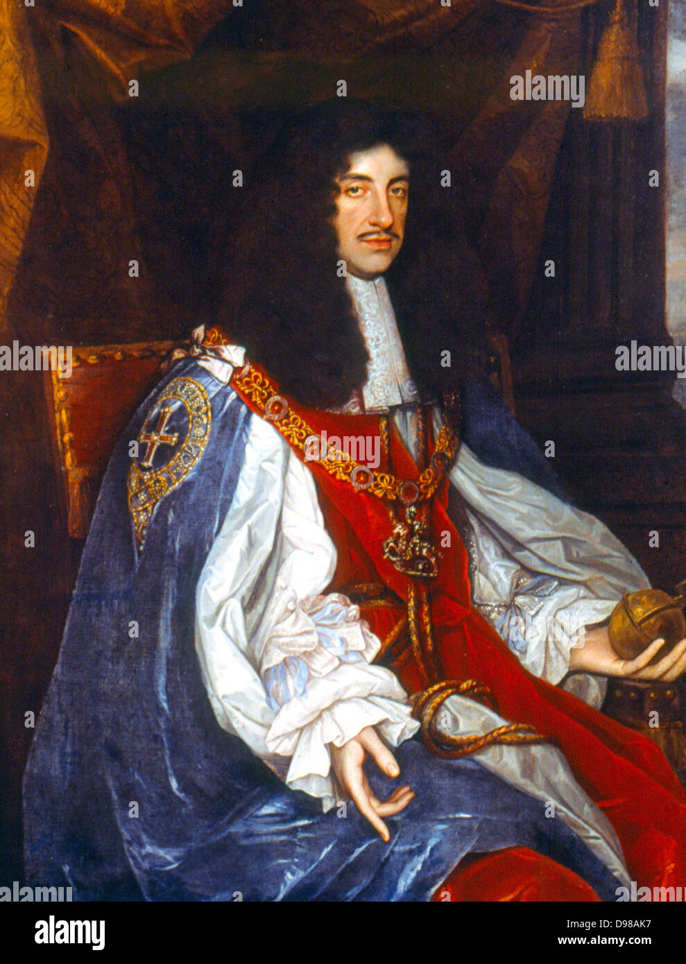 Charles II (1630-1688) King of Britain and Ireland 1660-1688. Portrait from the studio of Michael Wright c1660 at the time of the Restoration of the Monarchy. Stock Photo