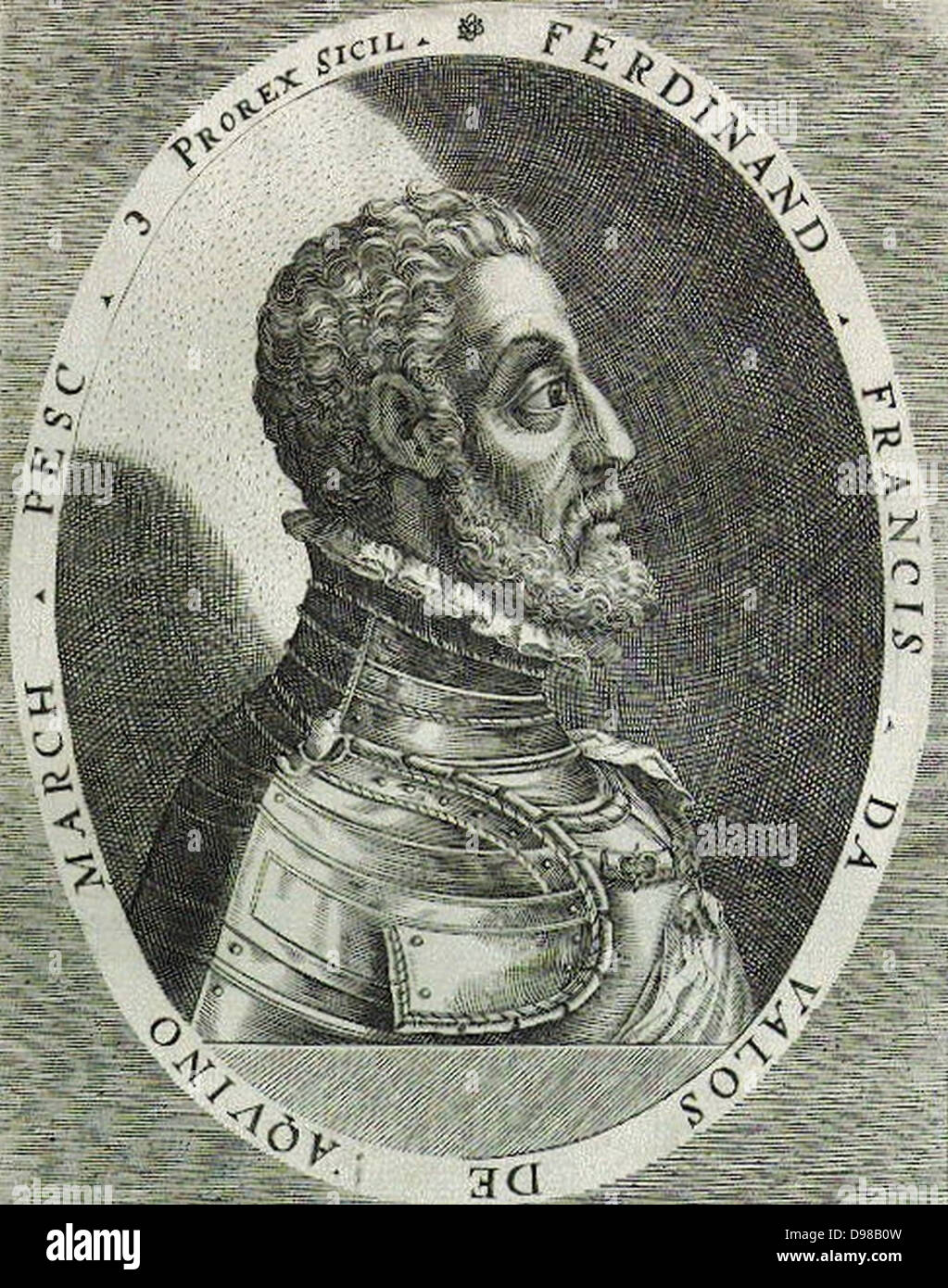Fernando Francesco d'Ávalos, Marquess of Pescara, (1489 – December 1525) was an Italian condottiero. General of the Spanish army, in the Italian Wars. At the Battle of Ravenna in 1512 he was taken prisoner by the French, but was released at the conclusion of the War of the League of Cambrai. He was the chief commander of the Habsburg armies in Italy during the Habsburg-Valois Wars. Stock Photo