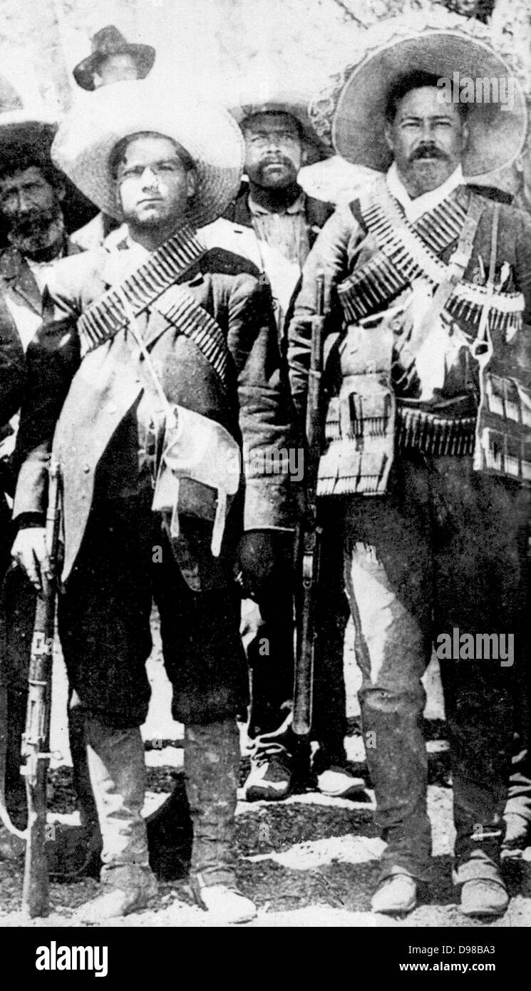 Calixto Contreras (left) with Doroteo Arango Arambula (1878-1923) known as Pancho Villa, Mexican revolutionary general. Stock Photo