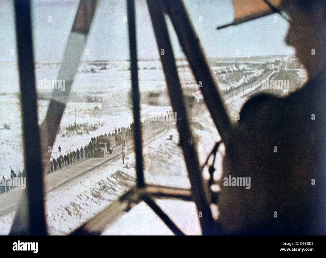 World War II 1939-1945: German advance into the USSR; Column of Soviet prisoners viewed from a German plane. From 'Signal', February 1942, German propaganda magazine produced by the Wehrmacht.   Russia, Eastern Front Stock Photo