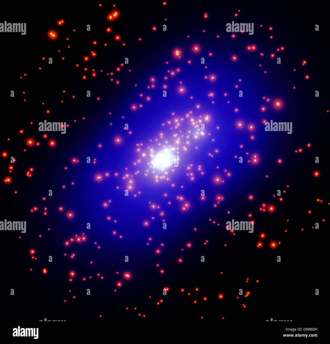 The total mass within giant galaxy cluster CL0025+1654, about 4.5 billion light-years away, produces a cosmic gravitational Stock Photo