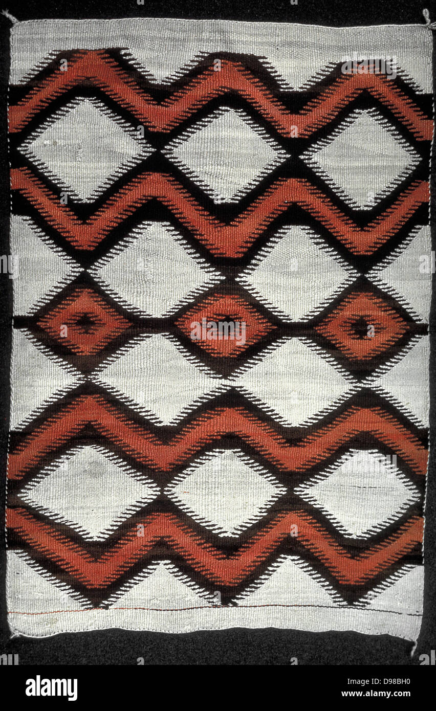 North American Indian artifact: Navajo blanket, 19th century wool, 127x188 cm. Stock Photo